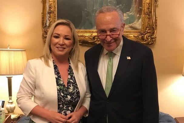 June 2023: Northern Ireland\'s First Minister-designate Michelle O\'Neill with US Senate Majority Leader Chuck Schumer in Washington, DC.