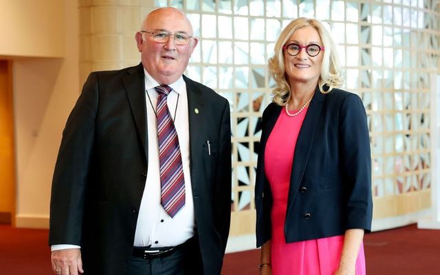 Independent Senators Gerard Craughwell and Sharon Keogan, two of the sponsors of the Gradam an Uachtaráin Bill, pictured here in June 2020.