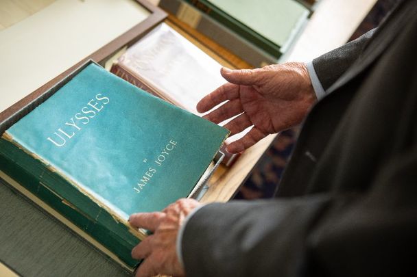 September 2019: Rev. Msgr. J. Patrick Keleher visits the James Joyce Collection at the Library Archives in Capen Hall in September 2019.