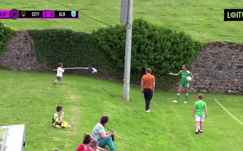 WATCH: Cork soccer match hilariously delayed after toddler runs off with corner flag