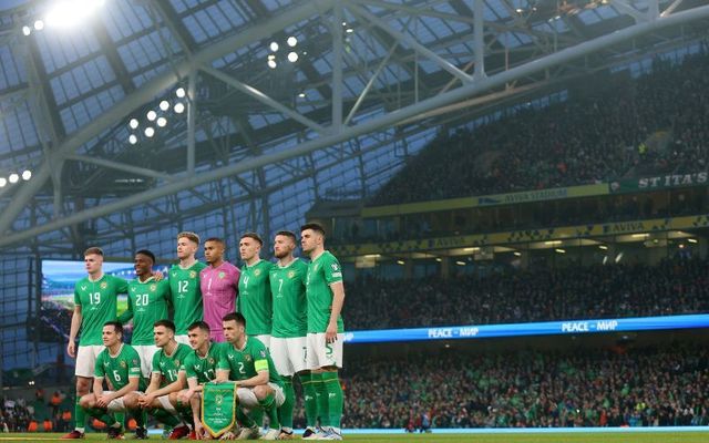 The Republic of Ireland soccer team ahead of a Euro 2024 qualifier against France in Dublin\'s Aviva Stadium in March. 