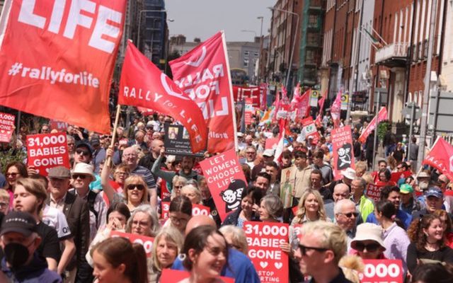 Protesters attend a \"Rally for Life\" in Dublin on Saturday. 