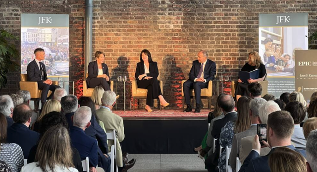 Homecoming: JFK in Ireland panel discussion: JFK\'s nephew Stephen Kennedy Smith, Massachusetts Gov. Maura Healey, U.S. Ambassador to Ireland Claire Cronin, Ireland\'s deputy leader Micheál Martin and journalist Dearbhail McDonald.