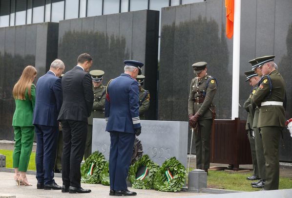 Taoiseach Leo Varadkar, Tánaiste and Minister for Defence Micheál Martin and Chief of Staff of the Irish Defence Forces Lieutenant General Seán Clancy, attending a ceremony to rededicate the National Army Monument in honor of soldiers of the National Army who died during the Civil War in Glasnevin Cemetery.