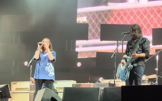 Alanis Morissette and Dave Grohl of Foo Fighters perform Sinéad O\'Connor\'s \"Mandinka\" at Fuji Rock Festival in Japan on July 29, 2023.