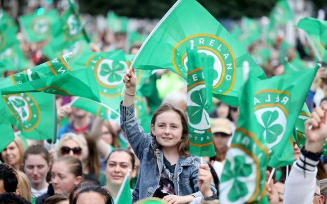 August 3, 2023: Supporters at the Ireland Women\'s National Team homecoming event on Dublin\'s O\'Connell Street.