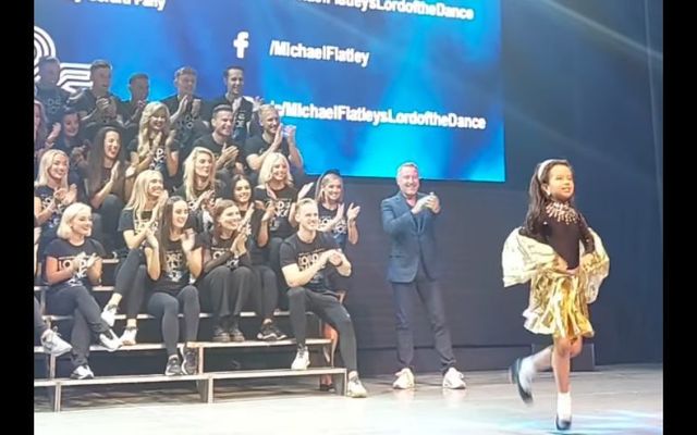 Holly Fealey Irish dances on stage for Michael Flatley and the \"Lord of the Dance\" castmembers at Cork Opera House.