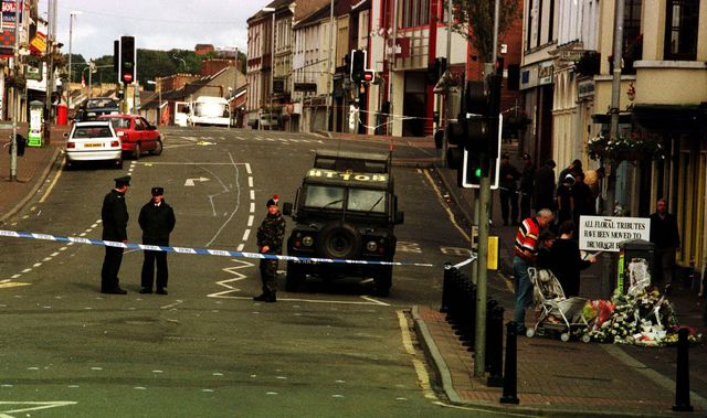 The British Army surveying the site of the Omagh Bombing, in 1998.
