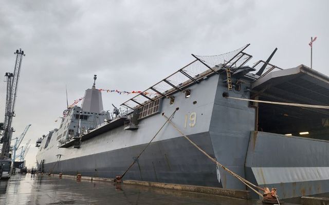 The USS Mesa Verde in Dublin Port. 