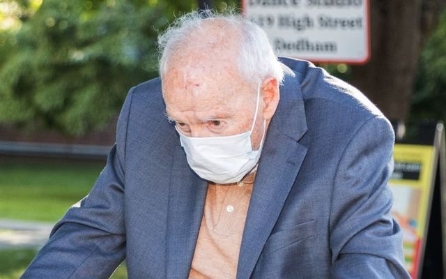 September 3, 2021: Former Cardinal Theodore McCarrick arrives at the Dedham courthouse for his first appearance for sexual assault charges in Dedham, Massachusetts.