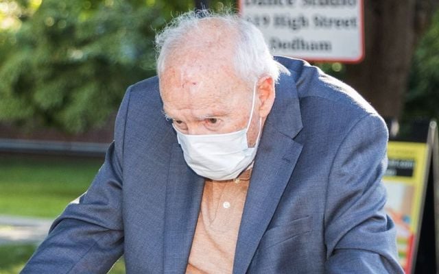 September 3, 2021: Former Cardinal Theodore McCarrick arrives at the Dedham courthouse for his first appearance for sexual assault charges in Dedham, Massachusetts.
