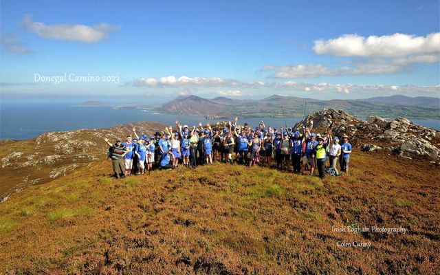 Donegal Camino walkers at the summit of Knockalla in Donegal.