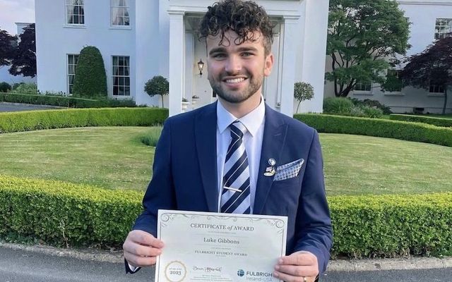 Luke Gibbons receiving his Fulbright award at the US Ambassador to Ireland’s Residence.