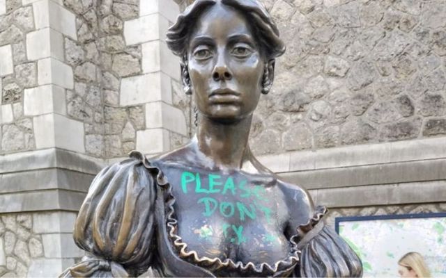The Molly Malone statue in Dublin with green paint sprawled across it, the third instance of vandalism on the famous statue within two months.