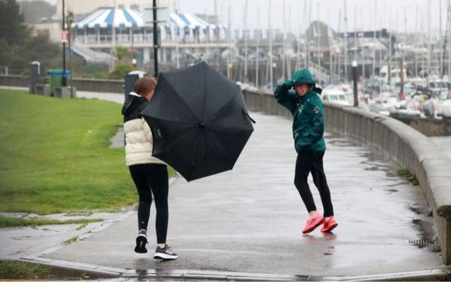 September 27, 2023: People in Howth in Dublin during Storm Agnes.