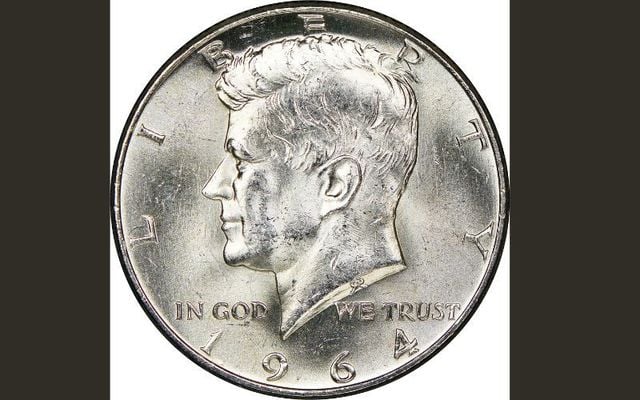 A Kennedy Silver Half-Dollar dated from 1964. 