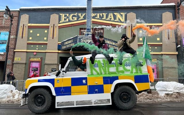 Kneecap arrives at the 2024 Sundance Film Festival premiere in a PSNI Land Rover.