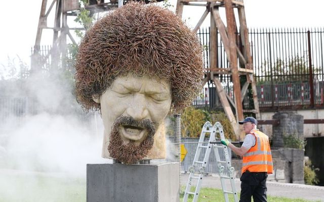 June 24, 2020: The Luke Kelly statue in Dublin\'s Docklands being cleaned after being vandalized the night before with paint. Michael Dunne vandalized the statue again the following month.