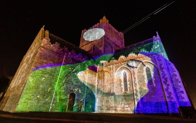 \"Brigid\" by Dee McKiernan illuminating St. Brigid’s Cathedral in Co Kildare for the 2020 Herstory events.