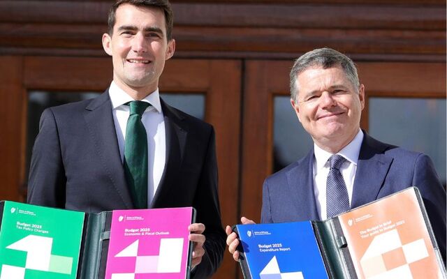 October 1, 2024: Minister for Finance Jack Chambers and Minister for Public Expenditure, National Development Plan Delivery and Reform, Paschal Donohoe as they present the budget at Government Buildings in Dublin.