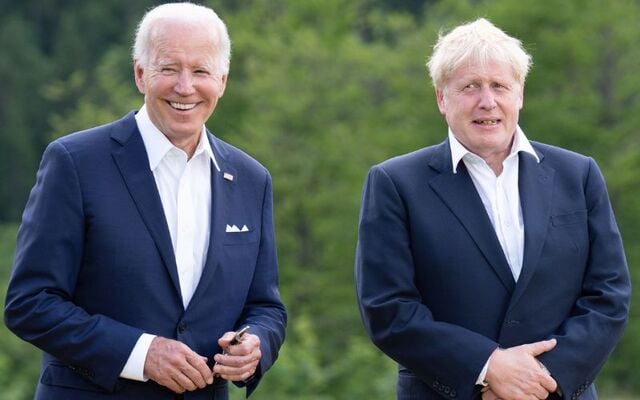 June 26, 2022: US President Joe Biden and British Prime Minister Boris Johnson during the G7 summit at Schloss Elmau near Garmisch-Partenkirchen, Germany.