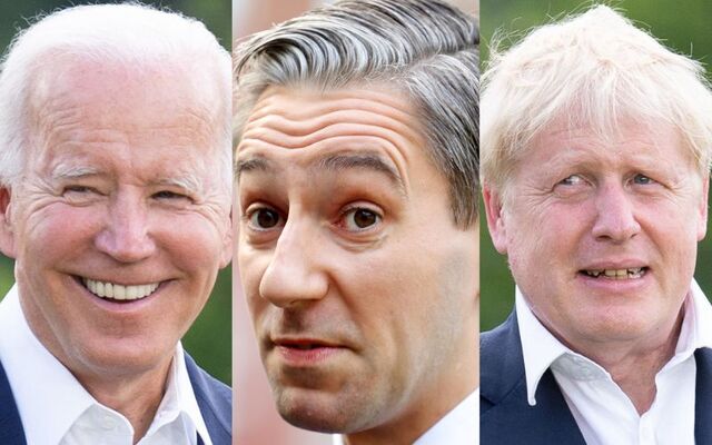 US President Joe Biden, Taoiseach Simon Harris, and former British Prime Minister Boris Johnson.