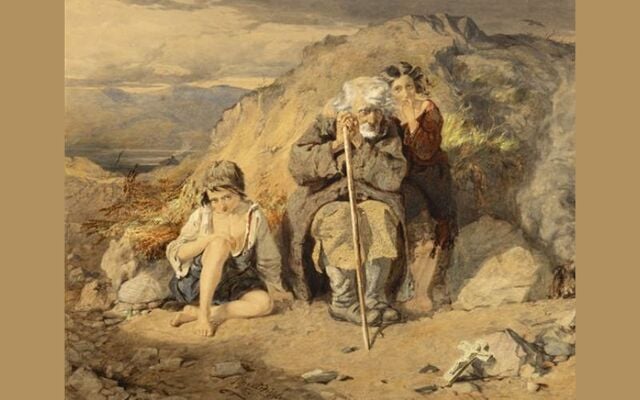 Irish Mendicants Watercolor on Paper dated 1845 by Alfred Downing Fripp