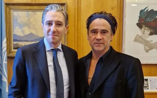 November 1, 2024: Taoiseach Simon Harris with actor Colin Farrell in Government Buildings in Dublin. 