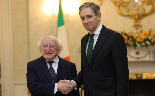 November 8, 2024: Taoiseach Simon Harris at Áras an Uachtaráin in Dublin, asking President Michael D. Higgins to dissolve the current Dáil Eireann.