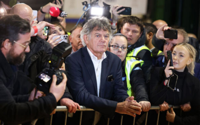 Independent candidate Gerard Hutch surrounded by the media in the RDS Count Centre in Dublin