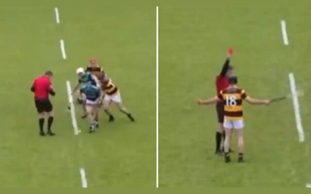 Referee Conor Doyle showed Ciarán O’Connor of Rathnure a red card after just 25 seconds for a foul committed after two seconds against Tynagh/Abbey-Duniry.