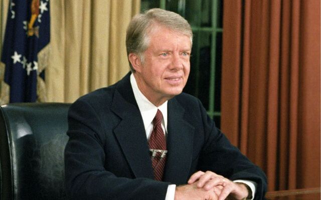 Jimmy Carter photographed in the Oval Office at the White House, in 1978.