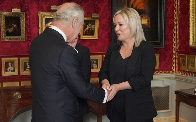 September 13, 2022: Charles shakes hands with Michelle O\'Neill, Northern Ireland\'s then-Deputy First Minister, at Hillsborough Castle in Co Down.