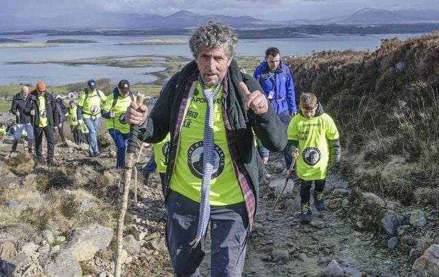 Charlie Bird, on his hike to the peak of Croagh Patrick, in 2021.