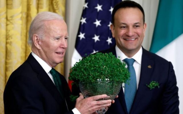 March 17, 2023: Taoiseach Leo Varadkar presents a bowl of shamrocks to US President Joe Biden in The White House.