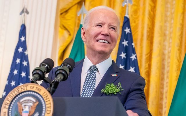 March 17, 2023: President Joe Biden delivers remarks alongside Taoiseach of Ireland Leo Varadkar at a St. Patrick’s Day reception in the East Room of the White House.