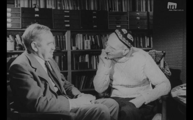 Barry Fitzgerald and Seán O’Casey chat in \"Cradle of Genius.\"