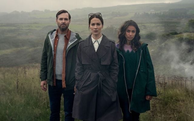 (L to R) Will Forte as Gilbert Power, Siobhán Cullen as Dove, and Robyn Cara as Emmy Sizergh \"Bodkin.\"