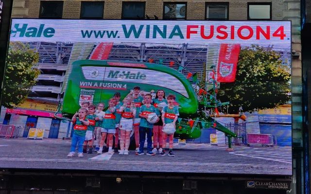 Kilmaine GAA/LGFA\'s billboard in Times Square on April 6.