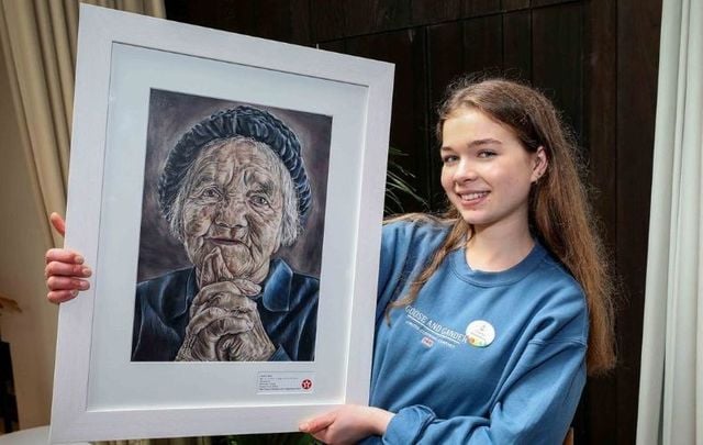 Charley Bell won the 2024 Texaco Children\'s Art Competition with her pencil portrait named \"Anticipation.\"