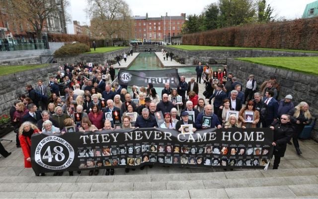 April 18, 2024: Supporters and family members of the 48 people who were killed in the Stardust tragedy gather in Dublin\'s Garden of Remembrance to celebrate the verdict.