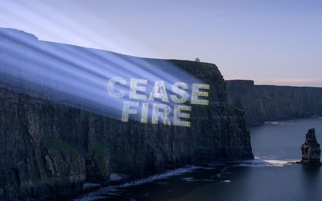 The Cliffs of Moher in Co Clare was illuminated with an artist group\'s appeal for a ceasefire in Gaza.