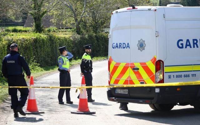 April 25, 2024: Gardaí maintain a presence in Newtownmountkennedy, Co Wicklow which was the site of a serious public order incident the night before. 