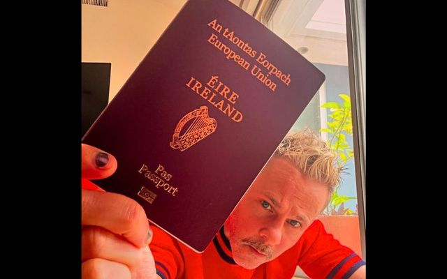 Dominic Monaghan with his new Irish passport.
