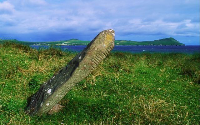 Dingle Peninsula, County Kerry: An example of a standing Ogham stone in Ireland.