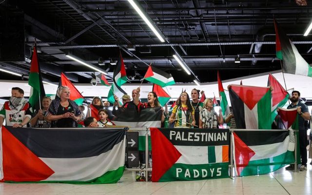 May 12, 2024: Supporters welcome the Palestinian Women\'s National Team upon their arrival at Dublin Airport ahead of the historic friendly with Bohemians FC in Dalymount Park on May 15.