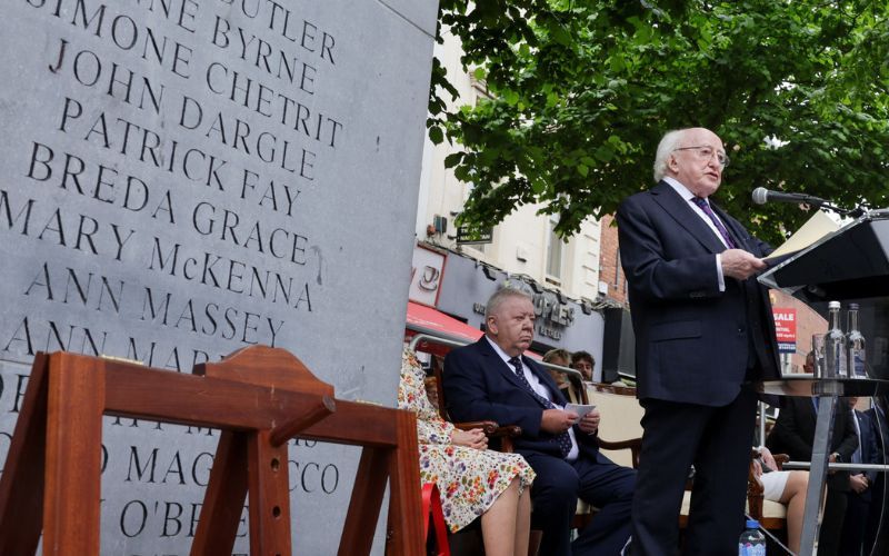 President of Ireland Michael D. Higgins expressed solidarity with the relatives of the Dublin and Monaghan victims at a 50th commemoration event. 