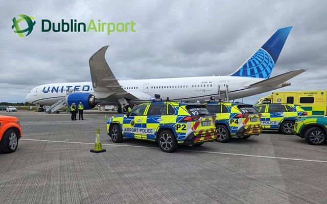 Emergency services meet the diverted United Airlines flight at Dublin Airport on Monday, June 3.