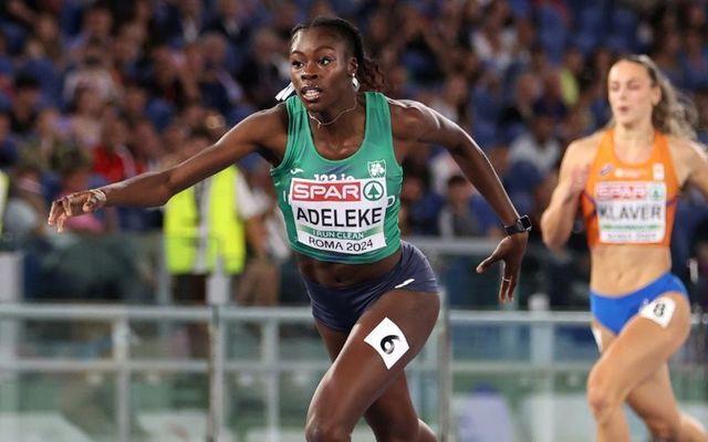 June 10, 2024: Ireland\'s Rhasidat Adeleke runs to second place, setting a new Irish national record, in the Women\'s 400m Final during the 26th European Athletics Championships - Rome 2024 at Stadio Olimpico in Rome, Italy.