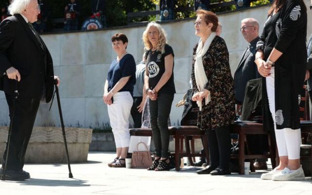President Michael D Higgins after he lays the wreath at the event in the Gardens of Remembrance to commemorate the 48 people who died in the Stardust nightclub fire on Valentine\'s night in 1981. 